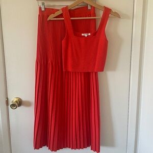 ALI GOLDEN Knit Pleated Midi Skirt Medium in Poppy